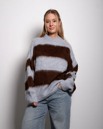 Fluffy Striped Sweater Blue and Brown | SEISHIKI STUDIO