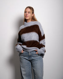 Fluffy Striped Sweater Blue and Brown | SEISHIKI STUDIO