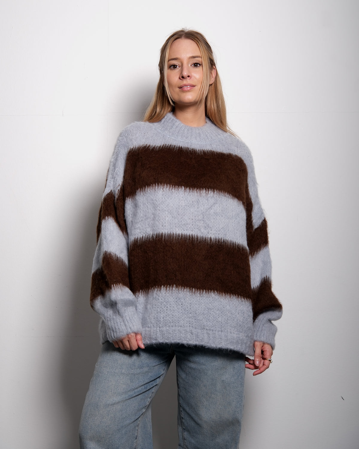 Fluffy Striped Sweater Blue and Brown | SEISHIKI STUDIO