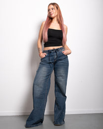 INSEAM 82CM - MEDIUM WASH WIDE LEG JEANS WITH WAIST STRING | SEISHIKI STUDIO