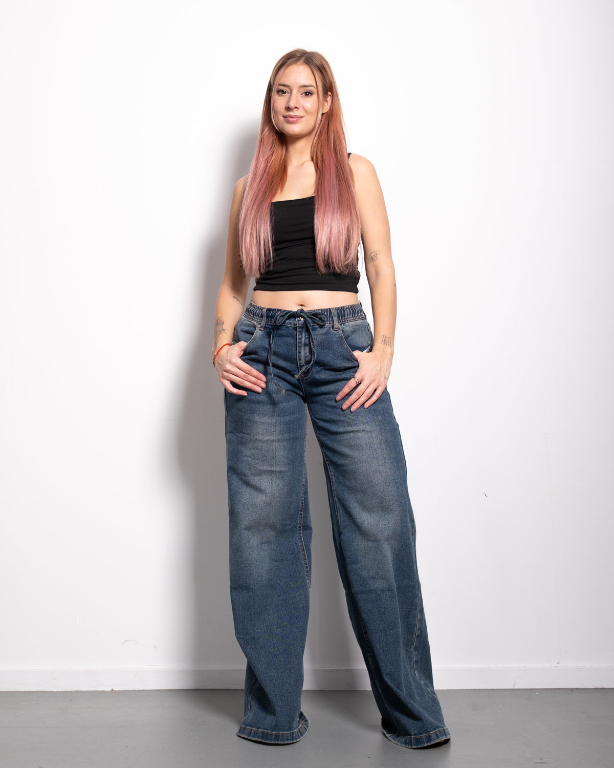 INSEAM 82CM - MEDIUM WASH WIDE LEG JEANS WITH WAIST STRING | SEISHIKI STUDIO