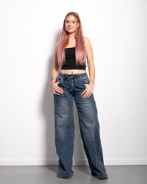INSEAM 82CM - MEDIUM WASH WIDE LEG JEANS WITH WAIST STRING | SEISHIKI STUDIO