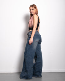 INSEAM 82CM - MEDIUM WASH WIDE LEG JEANS WITH WAIST STRING | SEISHIKI STUDIO