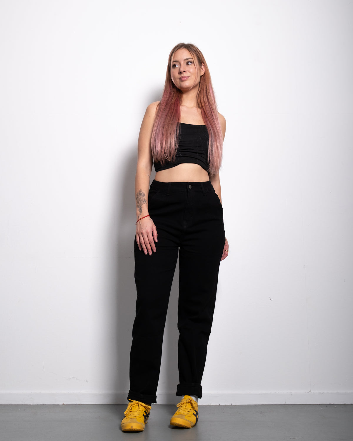 INSEAM 72CM - STRECHY BLACK BALLOON JEANS WITH RED PATCH | SEISHIKI STUDIO