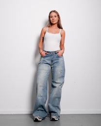 The Stretchy Baggy Jeans Medium Wash with Rips, curvy fit, 80 cm inseam – SEISHIKI STUDIO