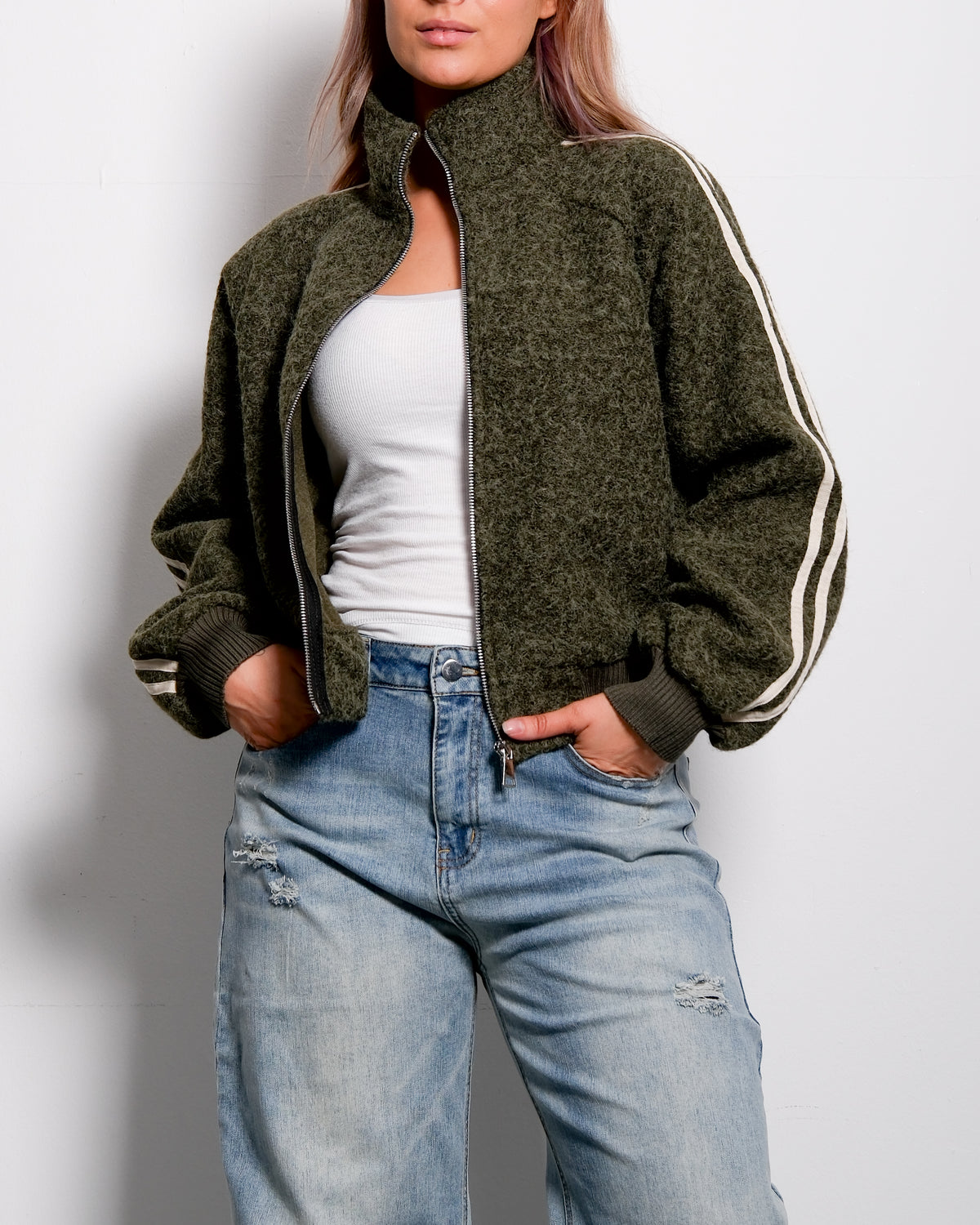 Striped Teddy Jacket Green – SEISHIKI STUDIO