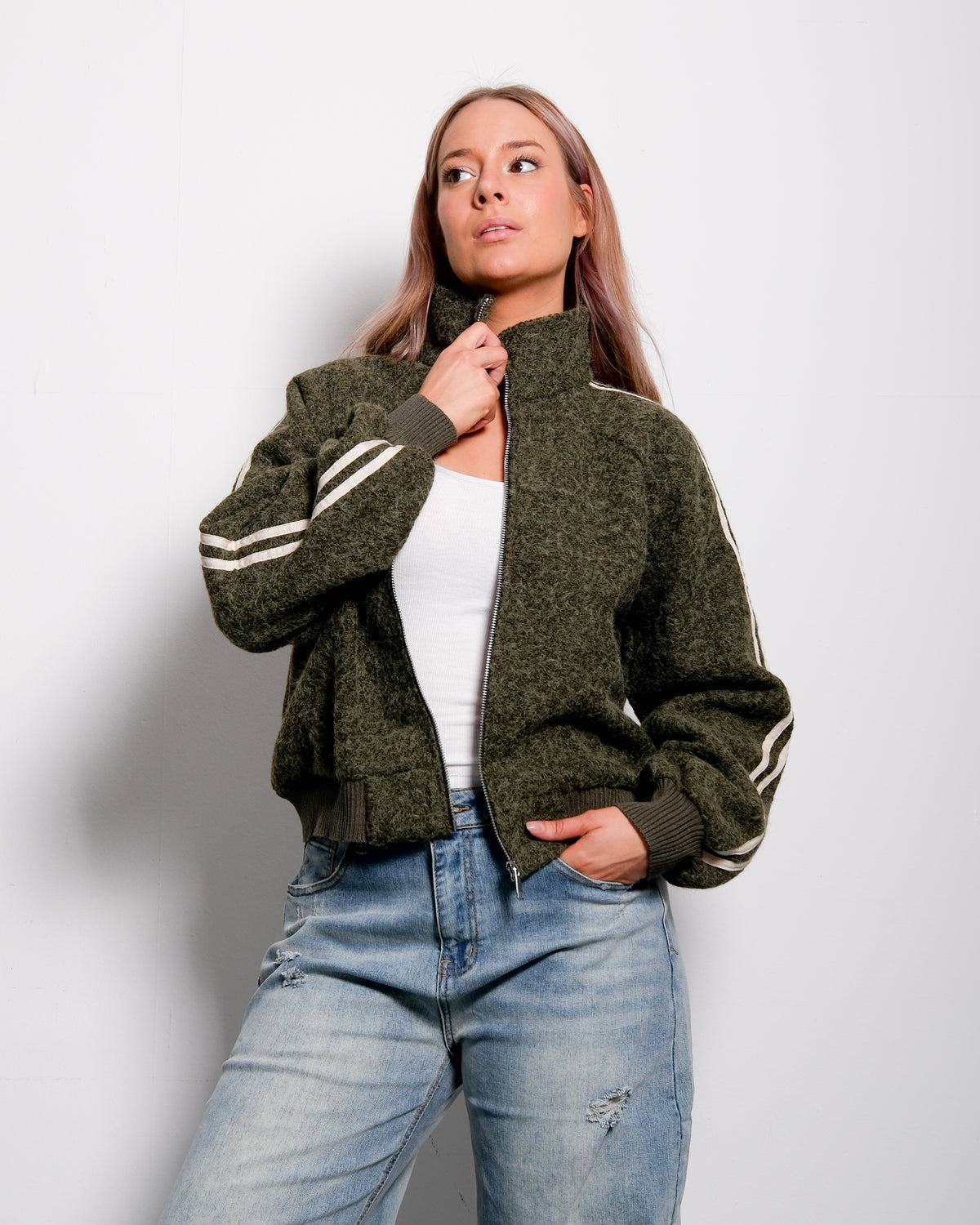 Striped Teddy Jacket Green – SEISHIKI STUDIO