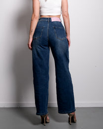 Stretchy Dark Vintage Wash Balloon Jeans with Pink Patch, curvy fit, 72 cm inseam – SEISHIKI STUDIO