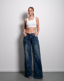 Low Rise Medium Wash Wide Leg Jeans with String, curvy fit, 82 cm inseam – SEISHIKI STUDIO