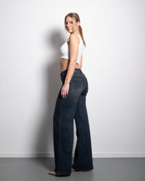 Stretchy Dark Vintage Wash Wide Leg Jeans, curvy fit, 79 cm inseam – SEISHIKI STUDIO