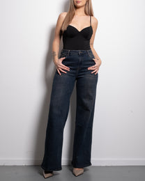 Stretchy Dark Vintage Wash Wide Leg Jeans, curvy fit, 79 cm inseam – SEISHIKI STUDIO