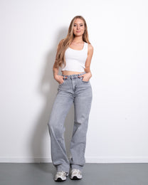 STRETCHY GREY KOBURA Wide Leg Jeans - INSEAM 83CM | SEISHIKI STUDIO