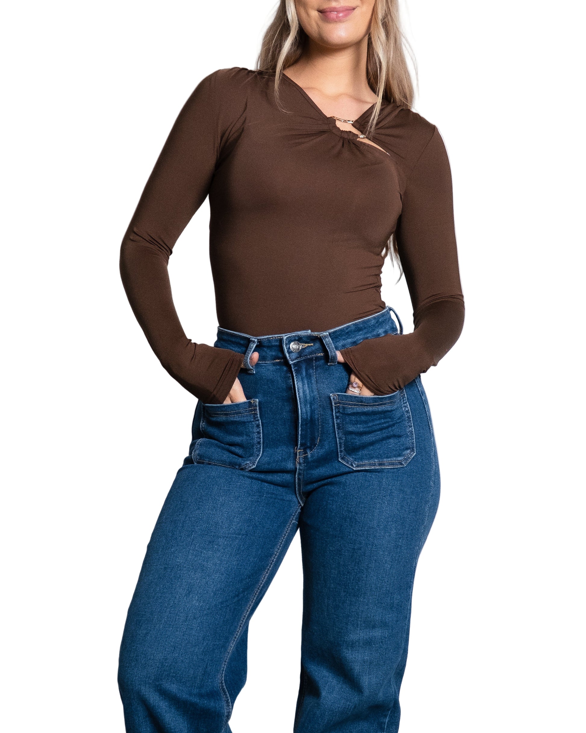 LOOP DETAIL STRETCHY TOP BROWN