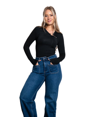 LOOP DETAIL STRETCHY TOP BLACK