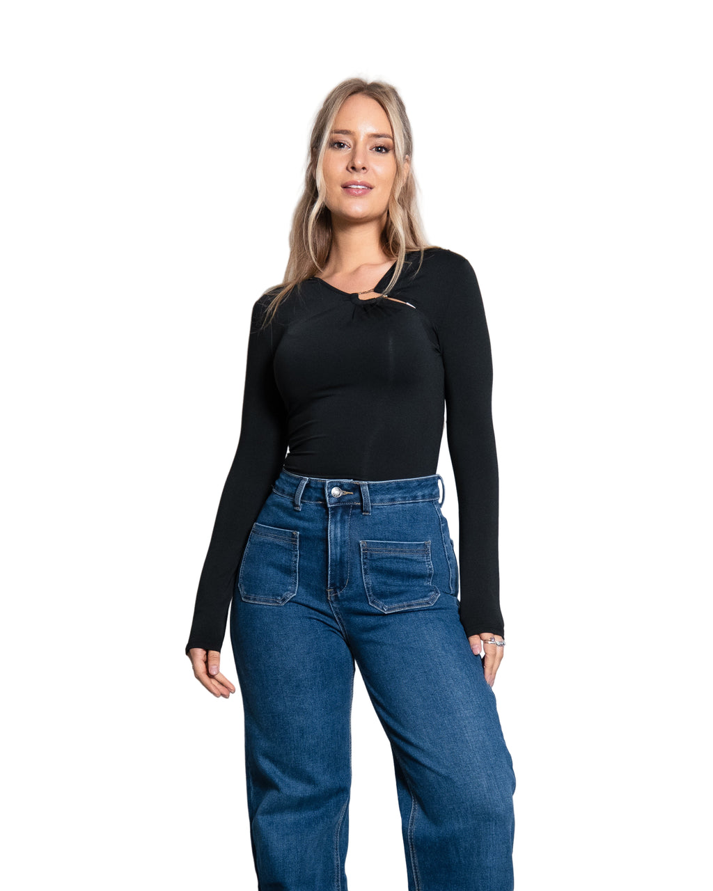 LOOP DETAIL STRETCHY TOP BLACK