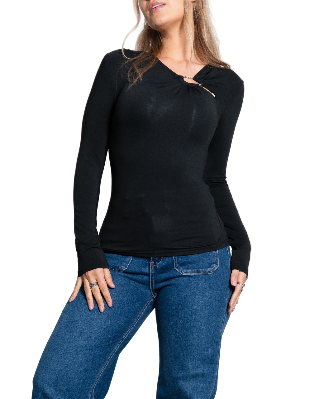 LOOP DETAIL STRETCHY TOP BLACK