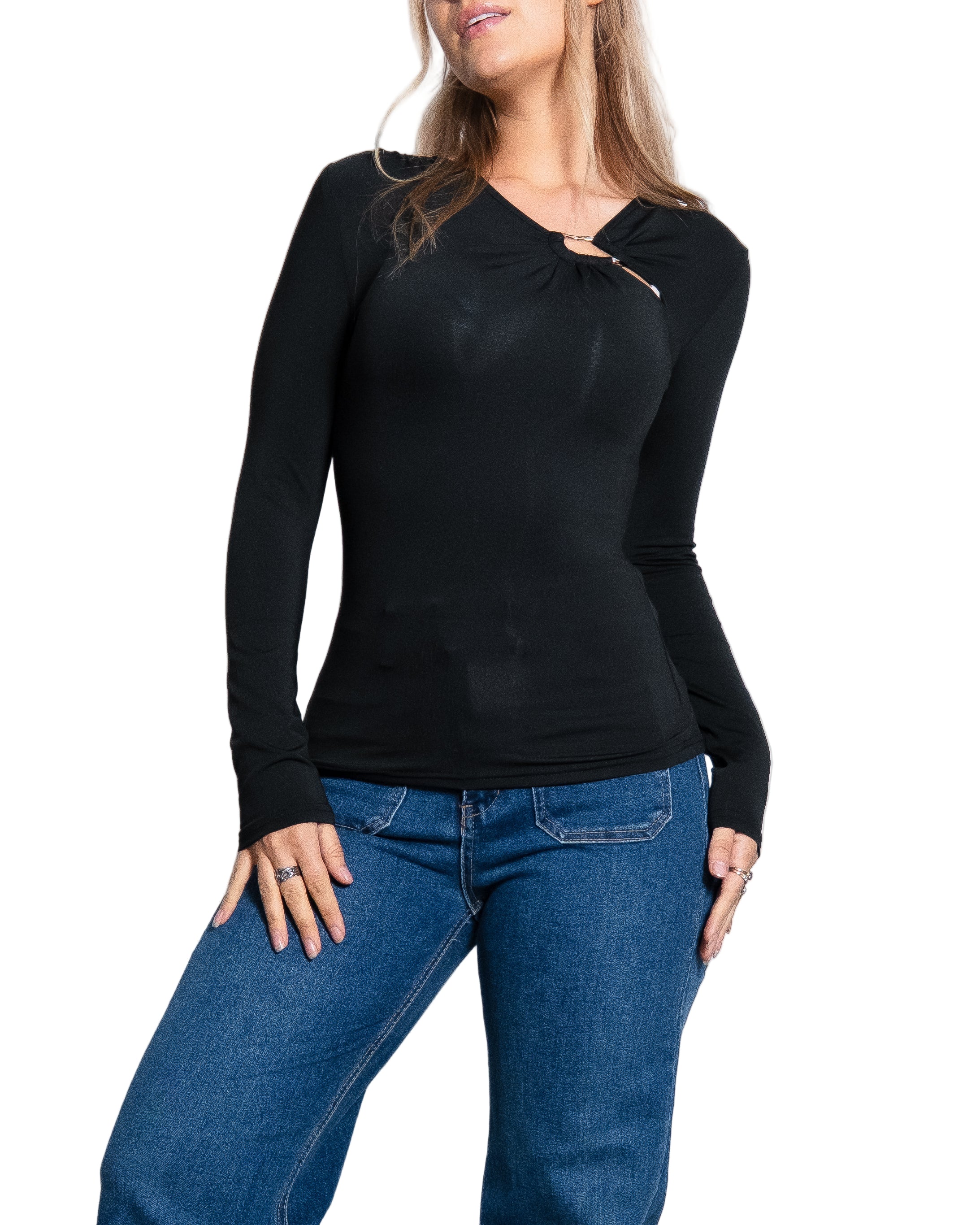 LOOP DETAIL STRETCHY TOP BLACK