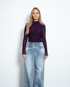 MESH DRAPED BODYSUIT PURPLE