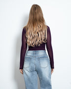 MESH DRAPED BODYSUIT PURPLE