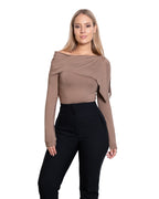OFF SHOULDER STRETCHY TOP CAMEL