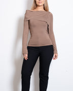 OFF SHOULDER STRETCHY TOP CAMEL