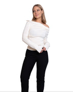 ONE SHOULDER LONG SLEEVE DRAPED TOP WHITE