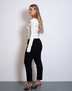 ONE SHOULDER LONG SLEEVE DRAPED TOP WHITE