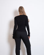 ONE SHOULDER LONG SLEEVE DRAPED TOP BLACK