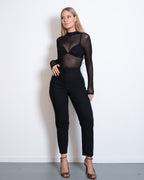 LONG SLEEVE SHEER MESH BODY BLACK