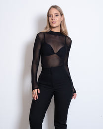SUPER STRETCHY LONG SLEEVE SHEER MESH BODY BLACK | SEISHIKI STUDIO