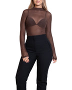 LONG SLEEVE SHEER MESH BODY BROWN