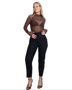 LONG SLEEVE SHEER MESH BODY BROWN