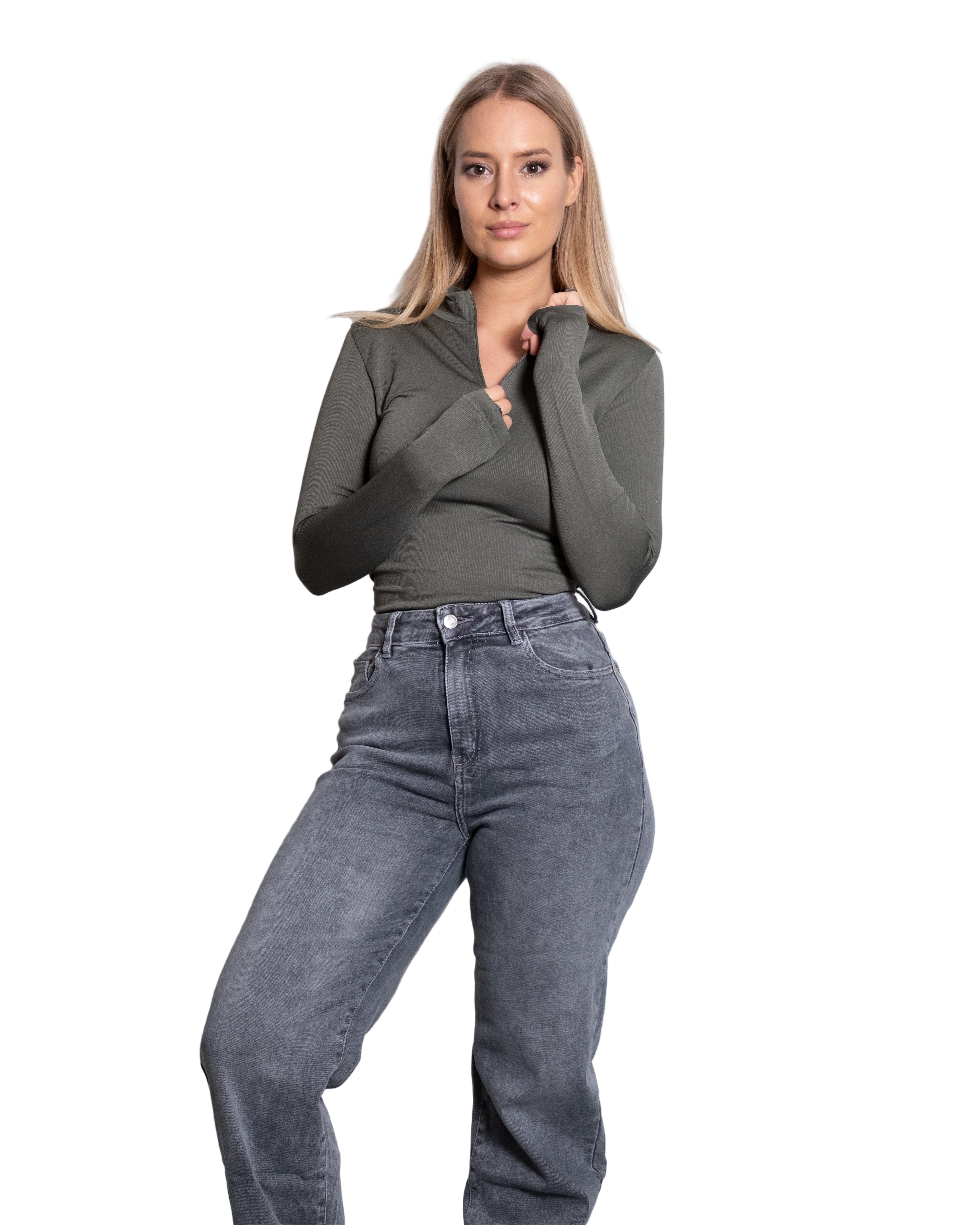 LONGSLEEVE HIGH NECK ZIPPER SHAPEWEAR BODYSUIT GREEN