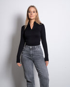 LONGSLEEVE HIGH NECK ZIPPER SHAPEWEAR BODYSUIT BLACK