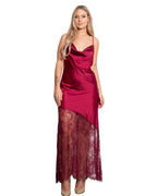 ASYMMETRIC DRAPED LACE DRESS RED