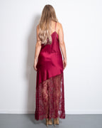 ASYMMETRIC DRAPED LACE DRESS RED