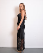 ASYMMETRIC DRAPED LACE DRESS BLACK
