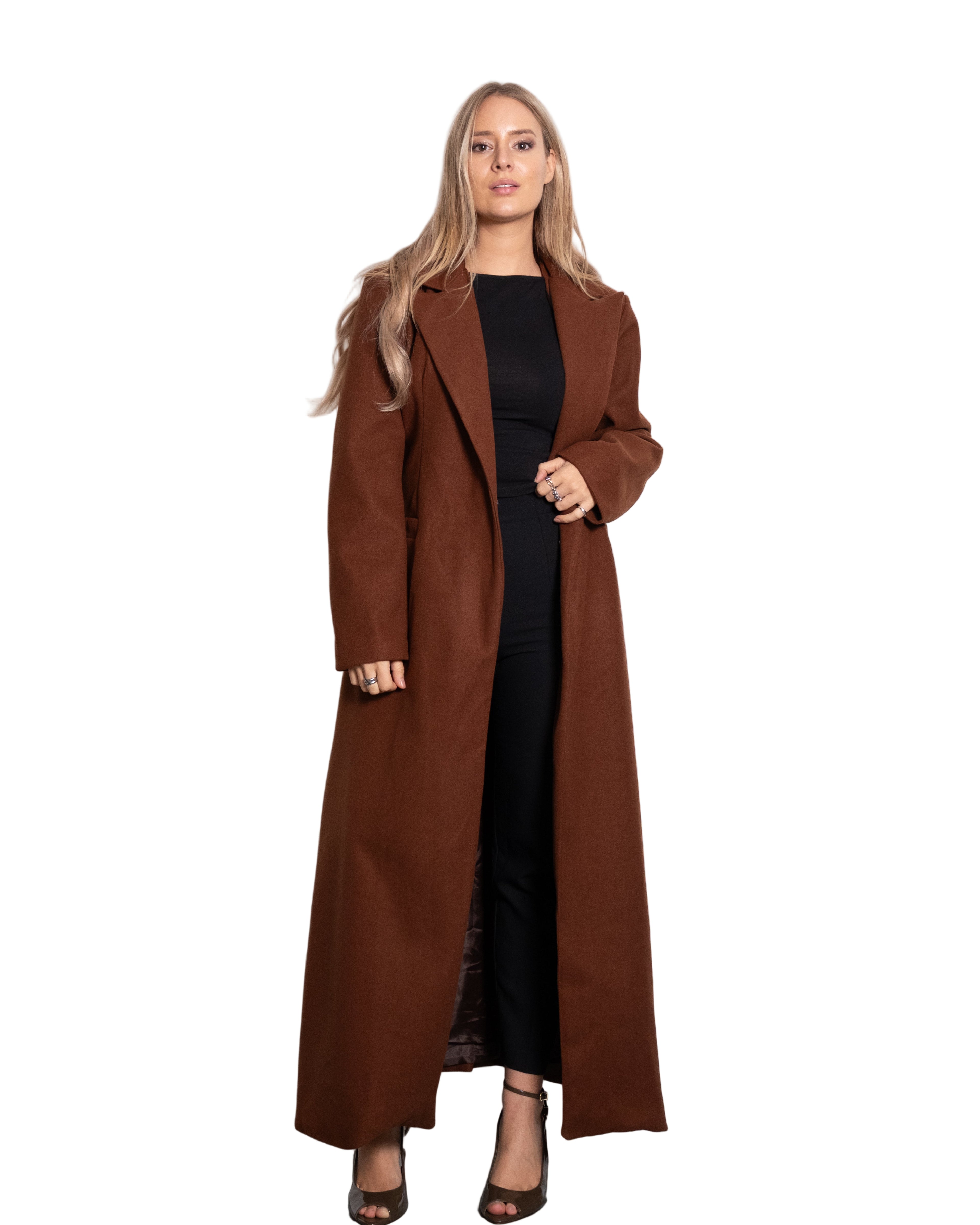 LONG COAT WITH FRONT SEAM BROWN