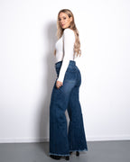 WIDE LEG JEANS WITH FRAYED HEM DARK BLUE