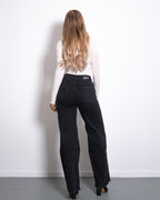 WIDE LEG JEANS WITH FRAYED HEM BLACK
