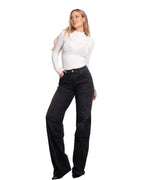 ZWARTEJEANS MET LICHTE WAS WIDE LEG ,JEANS – binnenbeenlengte 86 cm