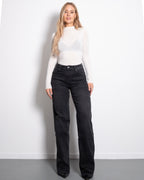ZWARTEJEANS MET LICHTE WAS WIDE LEG ,JEANS – binnenbeenlengte 86 cm