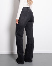 STRETCHY BLACK WIDE LEG JEANS WITH STONE WASH - INSEAM 86CM | SEISHIKI STUDIO