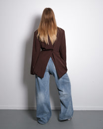 SIDE BUTTON SPLIT BACK BLAZER BROWN