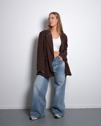SIDE BUTTON SPLIT BACK BLAZER BROWN
