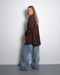 SIDE BUTTON SPLIT BACK BLAZER BROWN