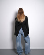 SIDE BUTTON SPLIT BACK BLAZER BLACK