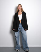 SIDE BUTTON SPLIT BACK BLAZER BLACK