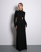 STRETCHY SIDE CUTOUT OPEN BACK DETAIL DRESS BLACK