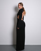 STRETCHY SIDE CUTOUT OPEN BACK DETAIL DRESS BLACK